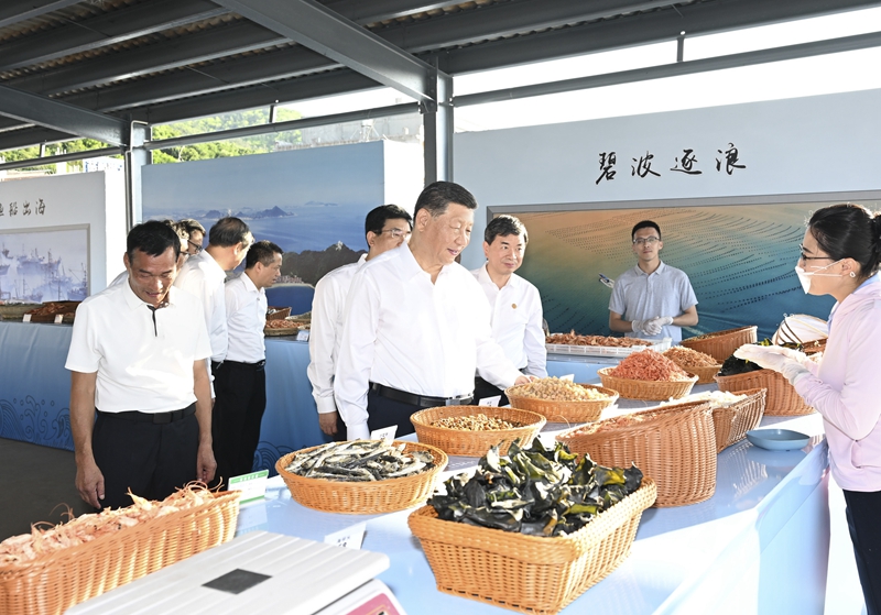 10月15日至16日，，，，，中共中央总书记、国度主席、中央军委主席习近平在福建调查。。。。。这是15日下午，，，，，习近平在广安市东山县陈城镇澳角村调查时，，，，，相识海鲜干货和渔获产品买卖情况。。。。。